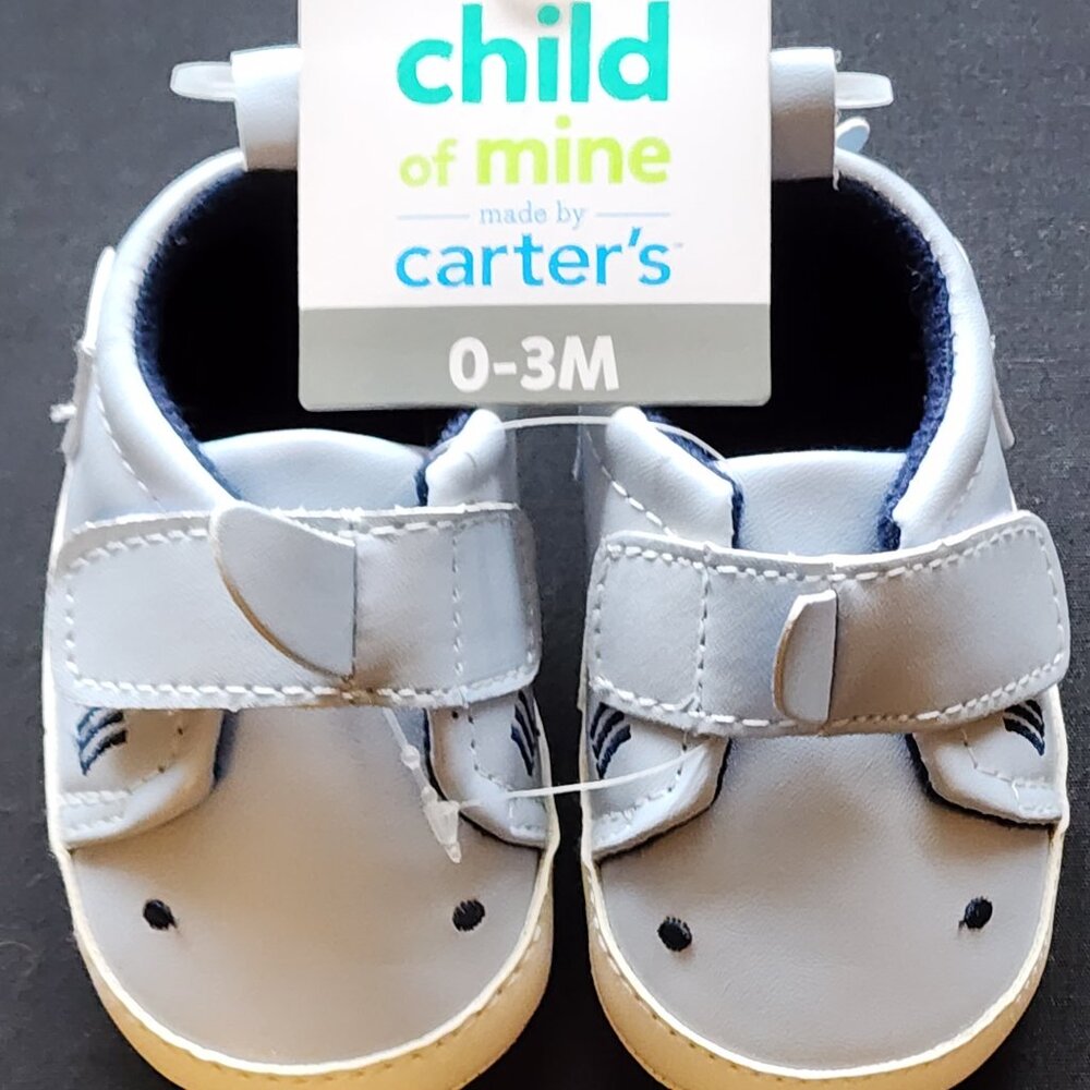 Carter's Child of Mine Blue Shark Baby Shoes Size 0 - 3 M NWT